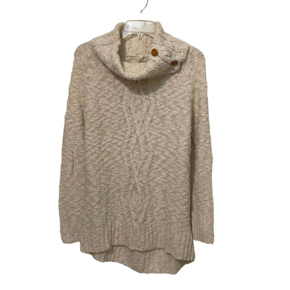 Moth Anthropologie Cream Sweater Womens Small Nubby Boucle Cable Knit Cowl Neck